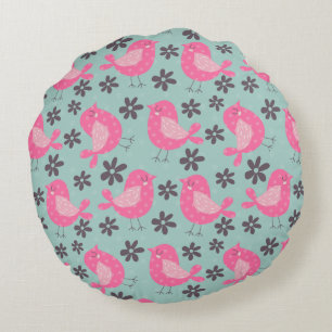 Coussins Ronds Polka Dot Birds and Flowers