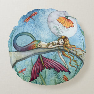 Coussins Ronds Pond Mermaid Imaginaire Art par Molly Harrison