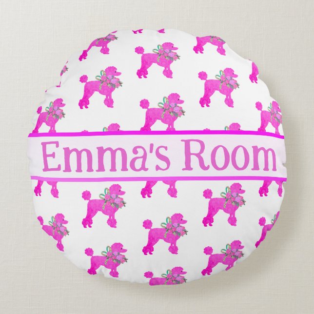 Coussins Ronds Poodle Rose Personnalisé (Devant)