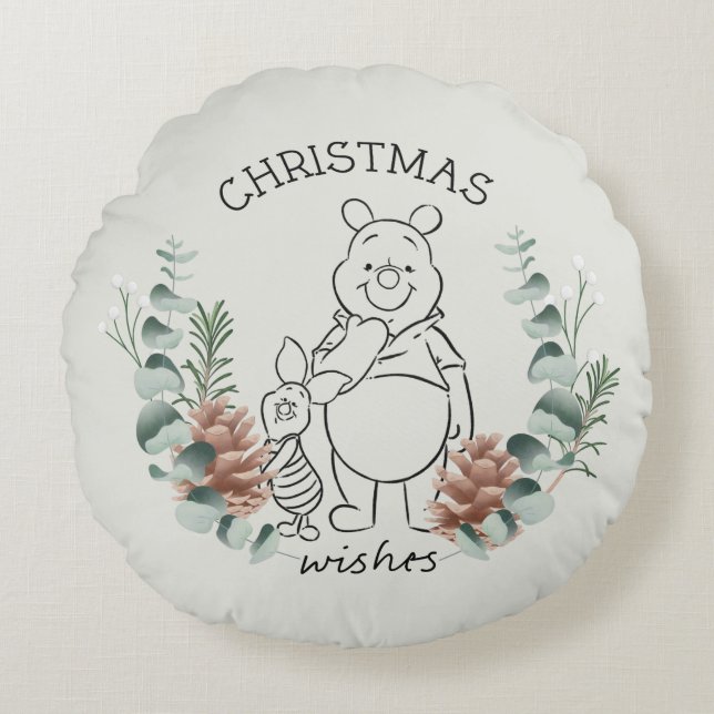 Coussins Ronds Pooh et Piglet| Wreath de Noël (Devant)