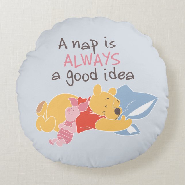 Coussins Ronds Pooh & Piglet | Une sieste est toujours une bonne  (Devant)