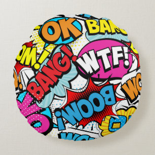 Coussins Ronds Pop Art Comic : Retro Motif sans couture