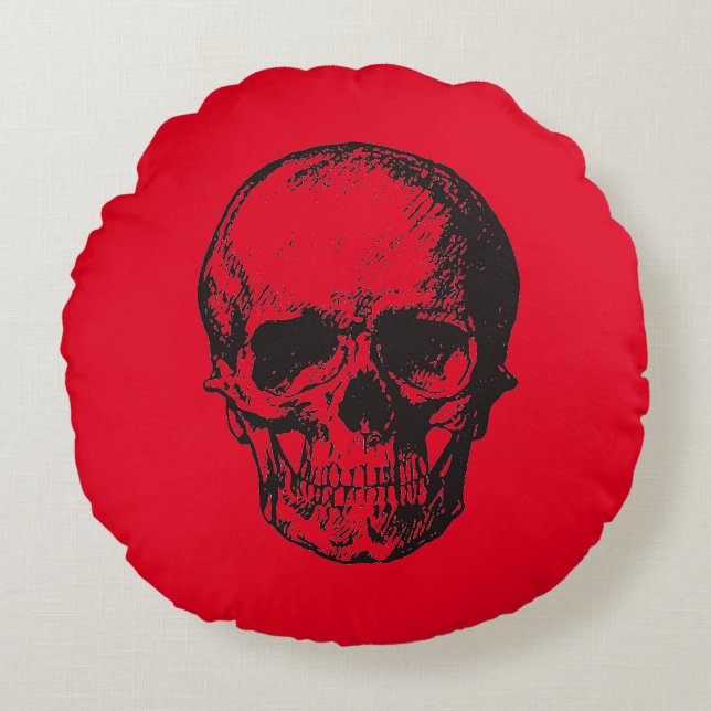 Coussins Ronds Pop Art rouge crâne (Devant)