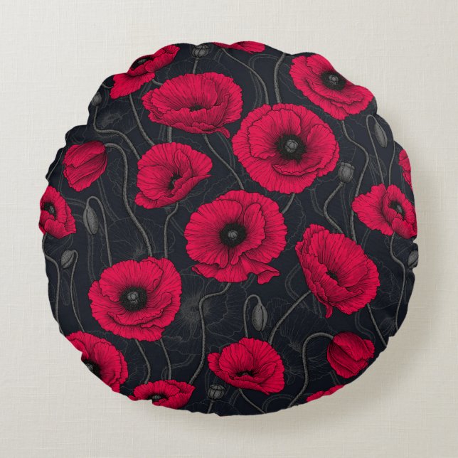 Coussins Ronds Poppies rouges (Devant)