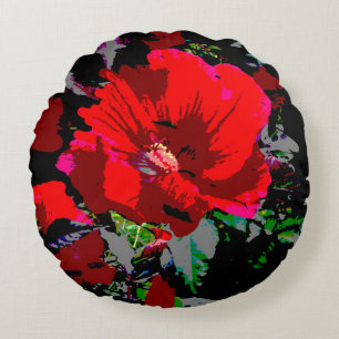 Coussins Ronds Poppy Red Retro Floral Design