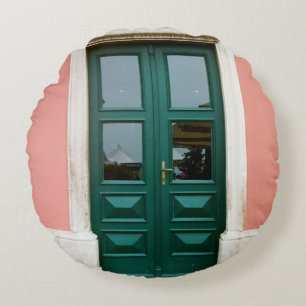 Coussins Ronds PORTE turquoise EN BOIS AVEC CADRE EN ACIER BLANC