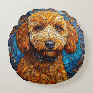 Coussins Ronds Portrait de chien en verre coloré artistique