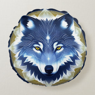 Coussins Ronds Portrait de loup aux yeux dorés intenses