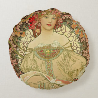 Coussins Ronds Portrait femelle Alphonse Mucha