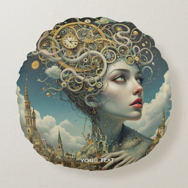 Coussins Ronds Portrait Imaginaire Cute Surreal Steampunk (Devant)