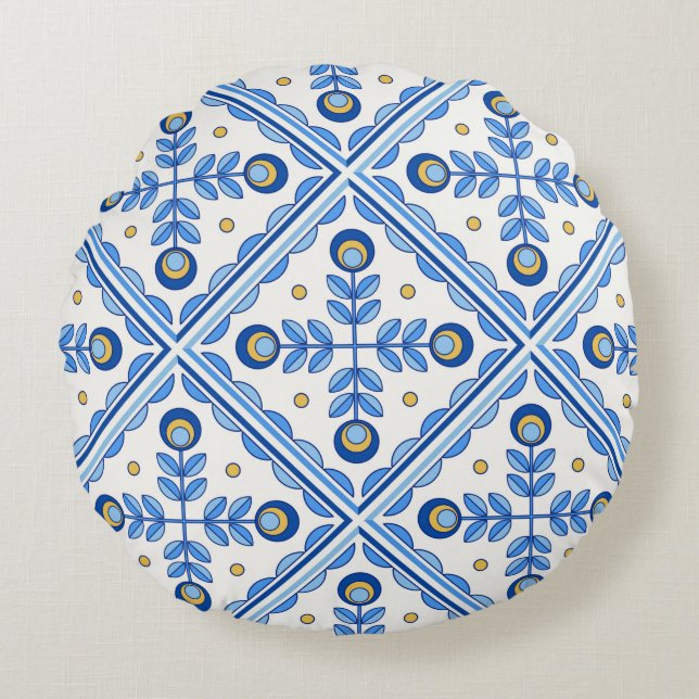 Coussins Ronds Portugal traditionnel Lisbonne azulejo céramique c (Devant)