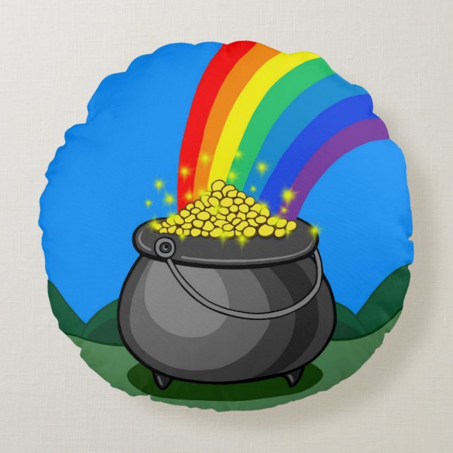 Coussins Ronds Pot or & arc-en-ciel (Devant)