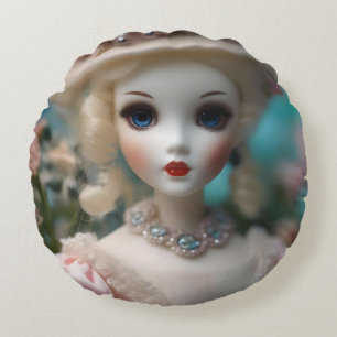 Coussins Ronds Poupée Vintage bleue,