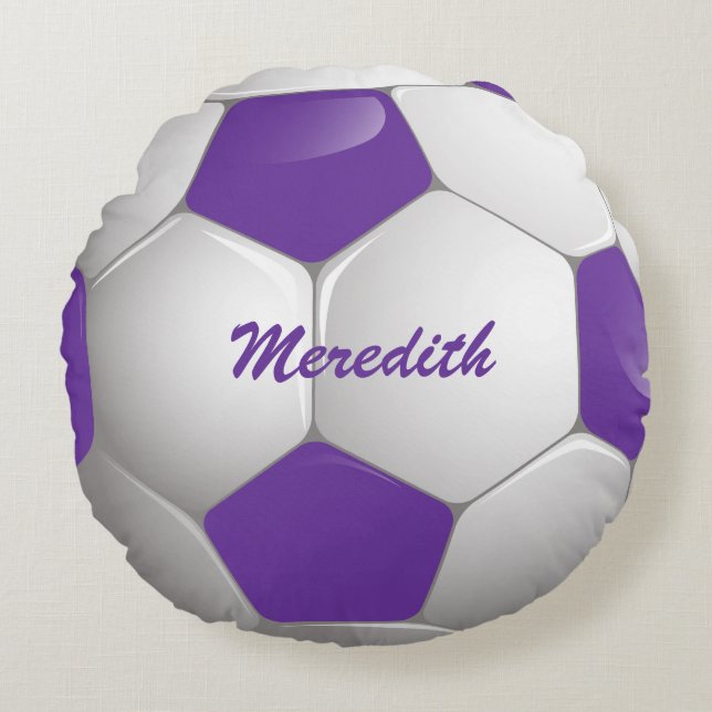 Coussins Ronds Pourpre et blanc personnalisables de ballon de (Devant)