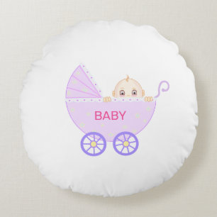 Coussins Ronds Poussette avec bébé sur fond blanc