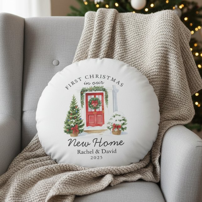 Coussins Ronds Premier Noël dans notre nouvelle maison - Porte ro (Créateur téléchargé)