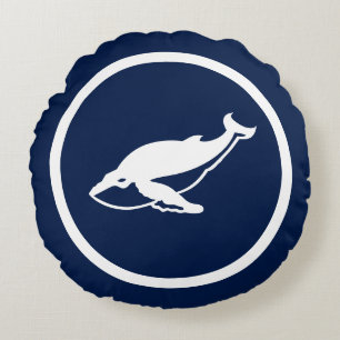 Coussins Ronds Presque bleu marine baleine baleines nautique