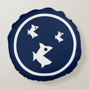 Coussins Ronds Presque Marine bleu poisson nautique