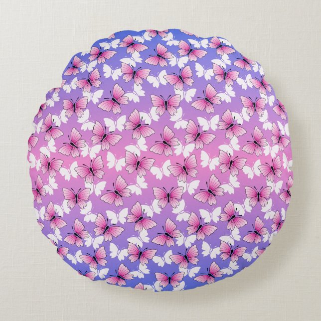 Coussins Ronds Pretty Pink and White Butterfly Round Pillow  (Devant)