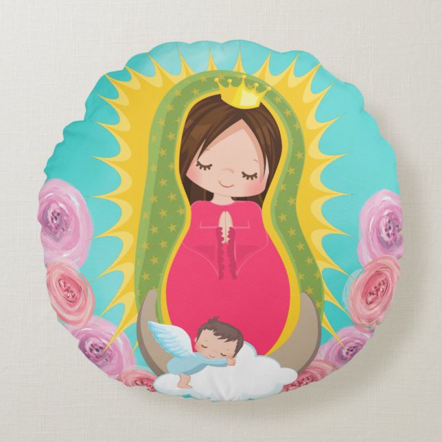 Coussins Ronds Prière notre Madame de catholique de Guadalupe (Devant)