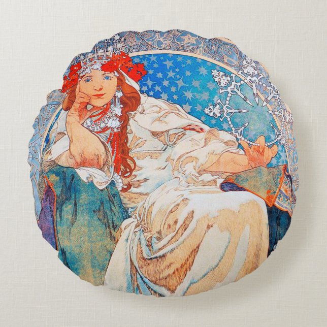 Coussins Ronds Princesse Hyacinth, Alphonse Mucha Jeu d'oreiller (Devant)