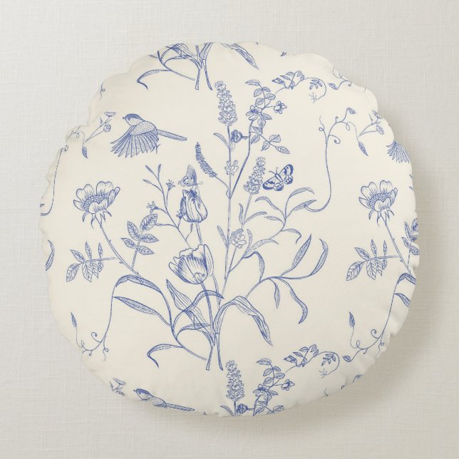 Coussins Ronds Printemps vintage Bleu Botanique (Devant)