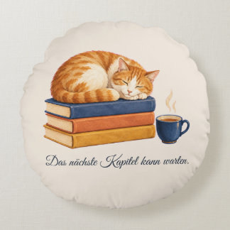 Coussins Ronds Prochain chapitre, chat sur des livres,