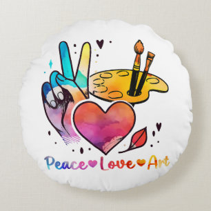 Coussins Ronds Professeur D'Art Peace Love Art Pour Artistes Et P