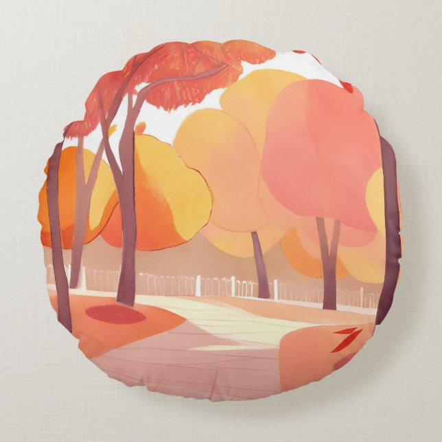 Coussins Ronds Promenade d'automne | Aquarelle abstraite (Devant)