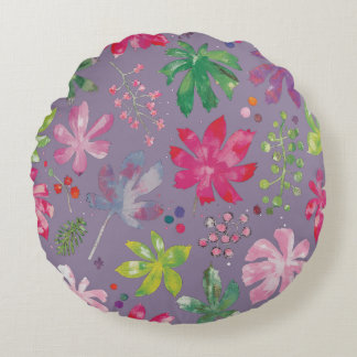 Coussins Ronds Purple Floral Round Pillow – Pink Garden Pattern 