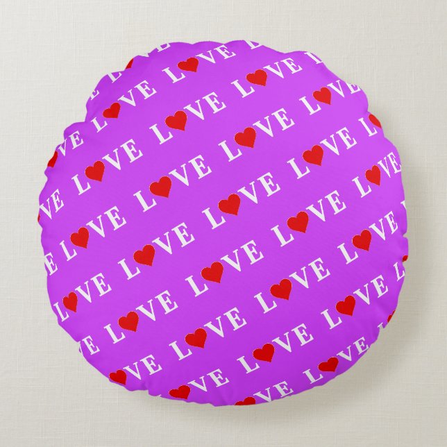 Coussins Ronds Purple LOVE Heart Élégant élégant (Devant)