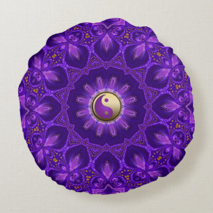 Coussins Ronds Purple or rose énergie guérir Mandala