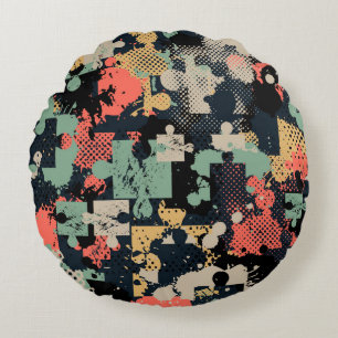 Coussins Ronds Puzzle Abstrait : Creative Vintage sans couture.