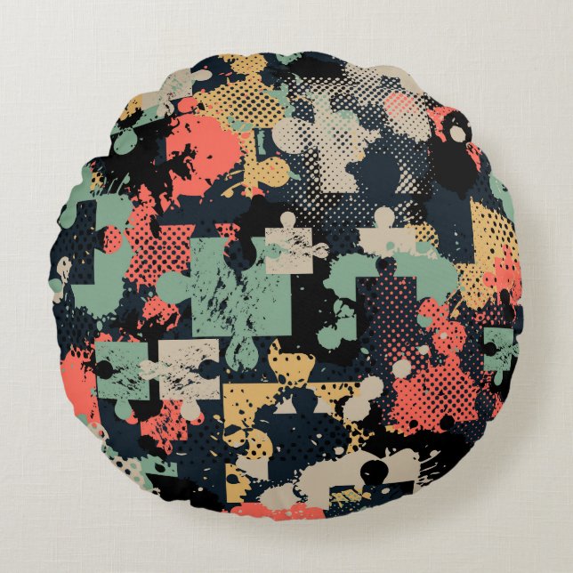 Coussins Ronds Puzzle Abstrait : Creative Vintage sans couture. (Devant)
