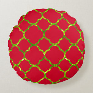 Coussins Ronds Quatrefoil rouge vert néon couleur brillant Noël