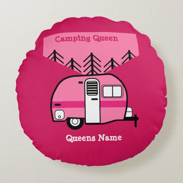 Coussins Ronds Queen of the Camper - Funny Camping RV Caravan Doo (Devant)