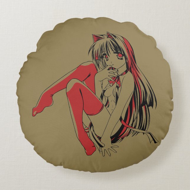 Coussins Ronds R & B Manga, Neko Catgirl Furry Loli Anime (Devant)