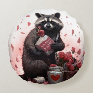 Coussins Ronds Raccoon ordures poésie Valentines jour