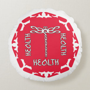 Coussins Ronds Racine Rouge Chakra "Santé" Libellule Fond Blanc