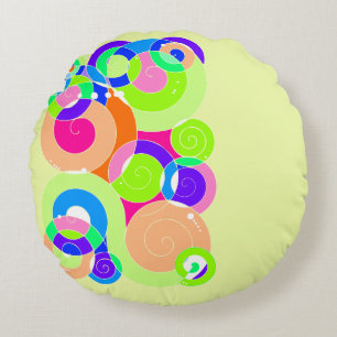 Coussins Ronds Rainbow Retro Spiral Art Abstraction Pastel Green