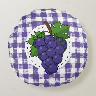 Coussins Ronds Raisins sur Plaid violet blanc
