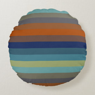 Coussins Ronds Rayures bleues, orange, vertes, jaunes et grises