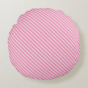 Coussins Ronds Rayures diagonales - rose coquillage et blanc