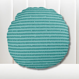 Coussins Ronds Rayures Horizontales de Style Pailleté Vert Cyan