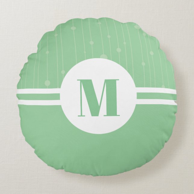 Coussins Ronds Rayures vert menthe monogramme pastel minimal  (Devant)