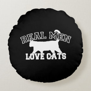 Coussins Ronds Real Men Love Cats Design graphique sur Décor Noir