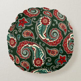 Coussins Ronds Red and Green Paisley Round Pillow