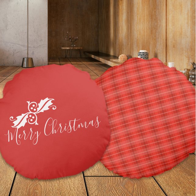 Coussins Ronds Red Joyeux Noël Design (Red Merry Christmas Design Round Pillows (front and back))