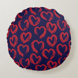 Coussins Ronds Red Navy Heart en forme de Valentine’s Day - sans