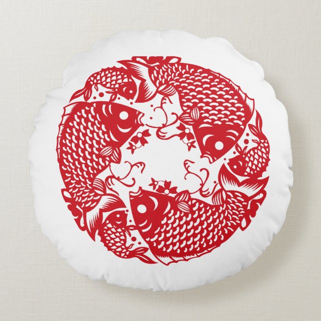 Coussins Ronds Red Whirling Koi Carp Fish Group Classic Round P (Devant)
